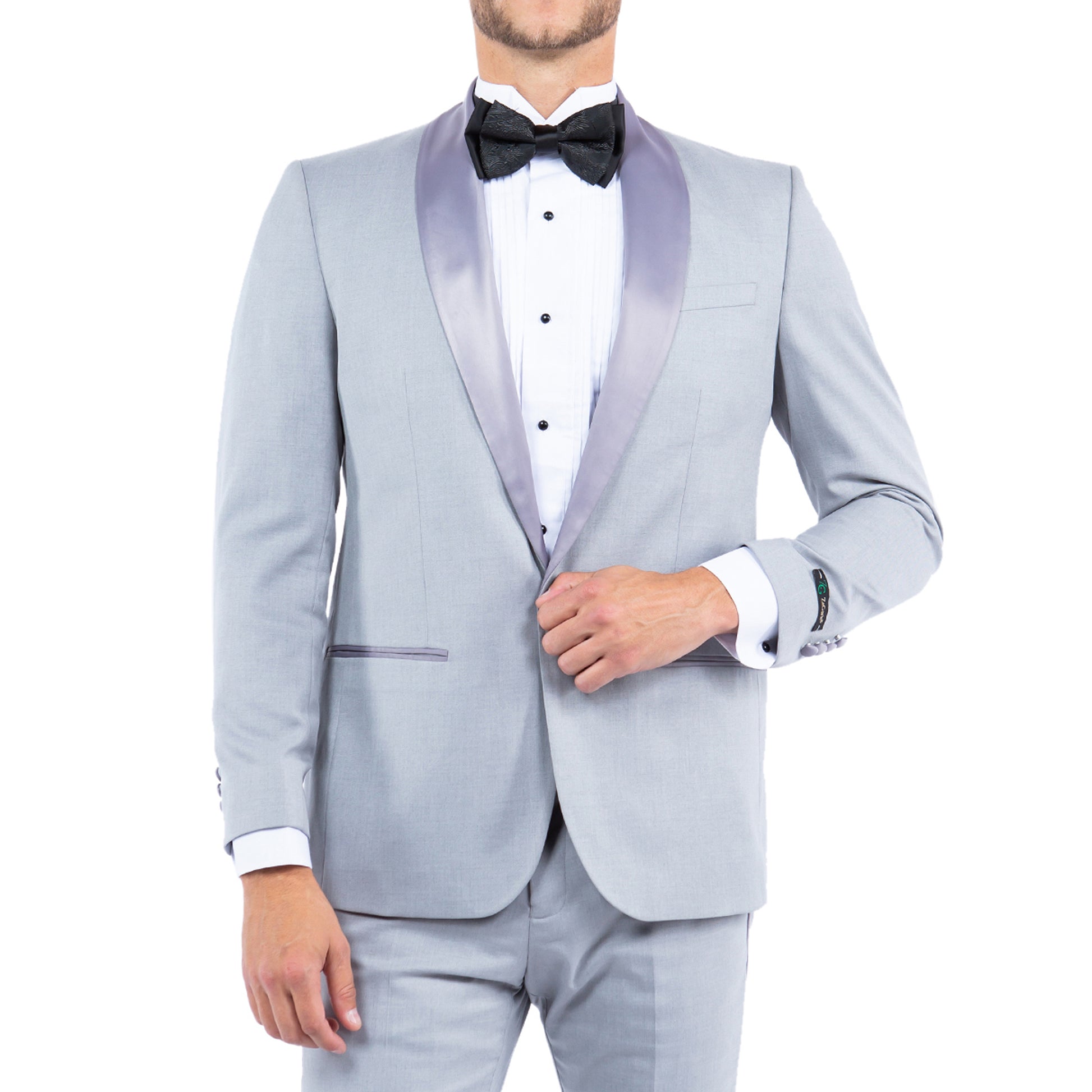 Men's Slim-Fit Light Grey Tuxedo with Satin Shawl Lapel