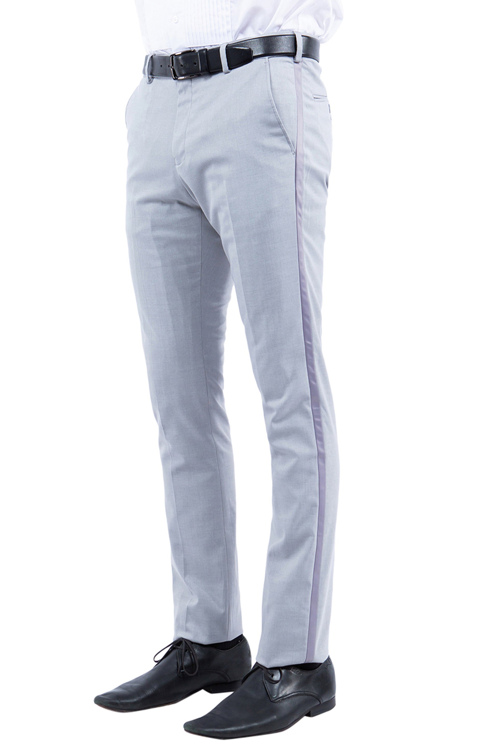 Men's Slim-Fit Light Grey Tuxedo with Satin Shawl Lapel