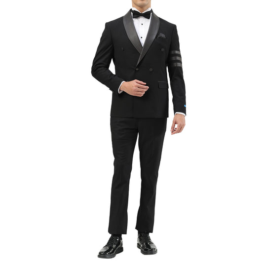 Men's Double-Breasted Black Tuxedo with Satin Shawl Lapel