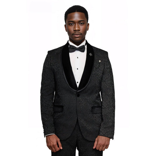 Men’s Black European Prom Tuxedo with Velvet Shawl Lapel – 2025 Look