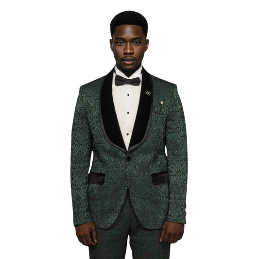 Men’s Green European Prom Tuxedo with Black Velvet Shawl Lapel – 2025 Look