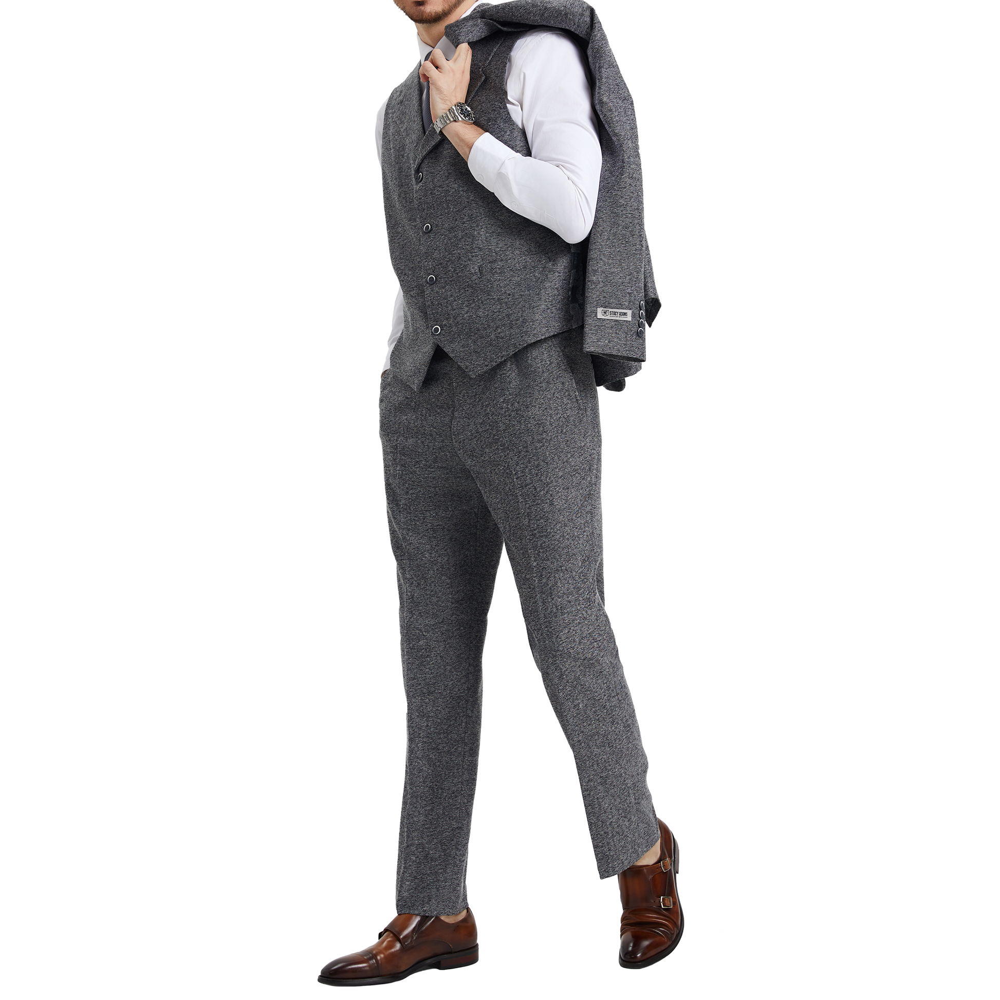 Men's Slim-Fit Grey Tweed Three-Piece Suit