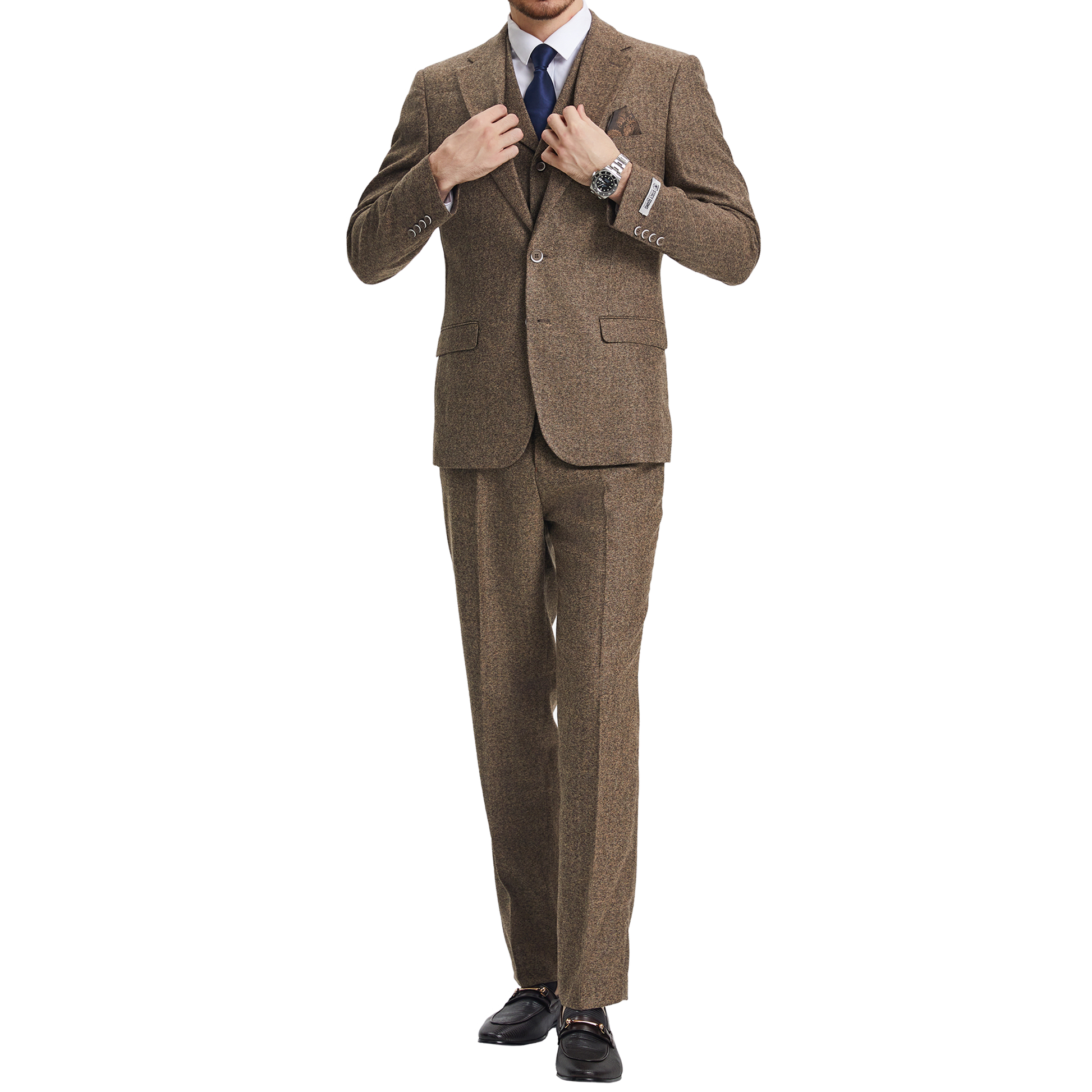 Men's Slim-Fit Brown Tweed Three-Piece Suit