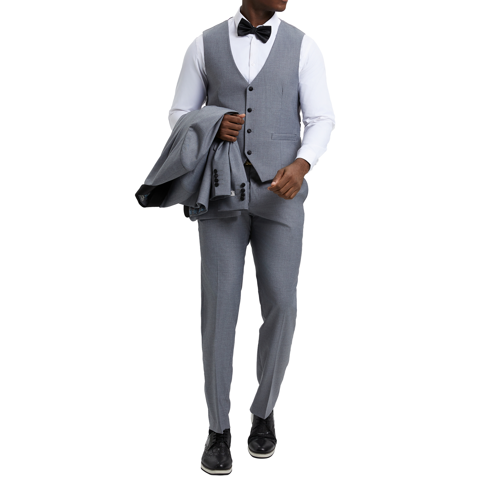 Men's Slim-Fit Light Grey Three-Piece Suit