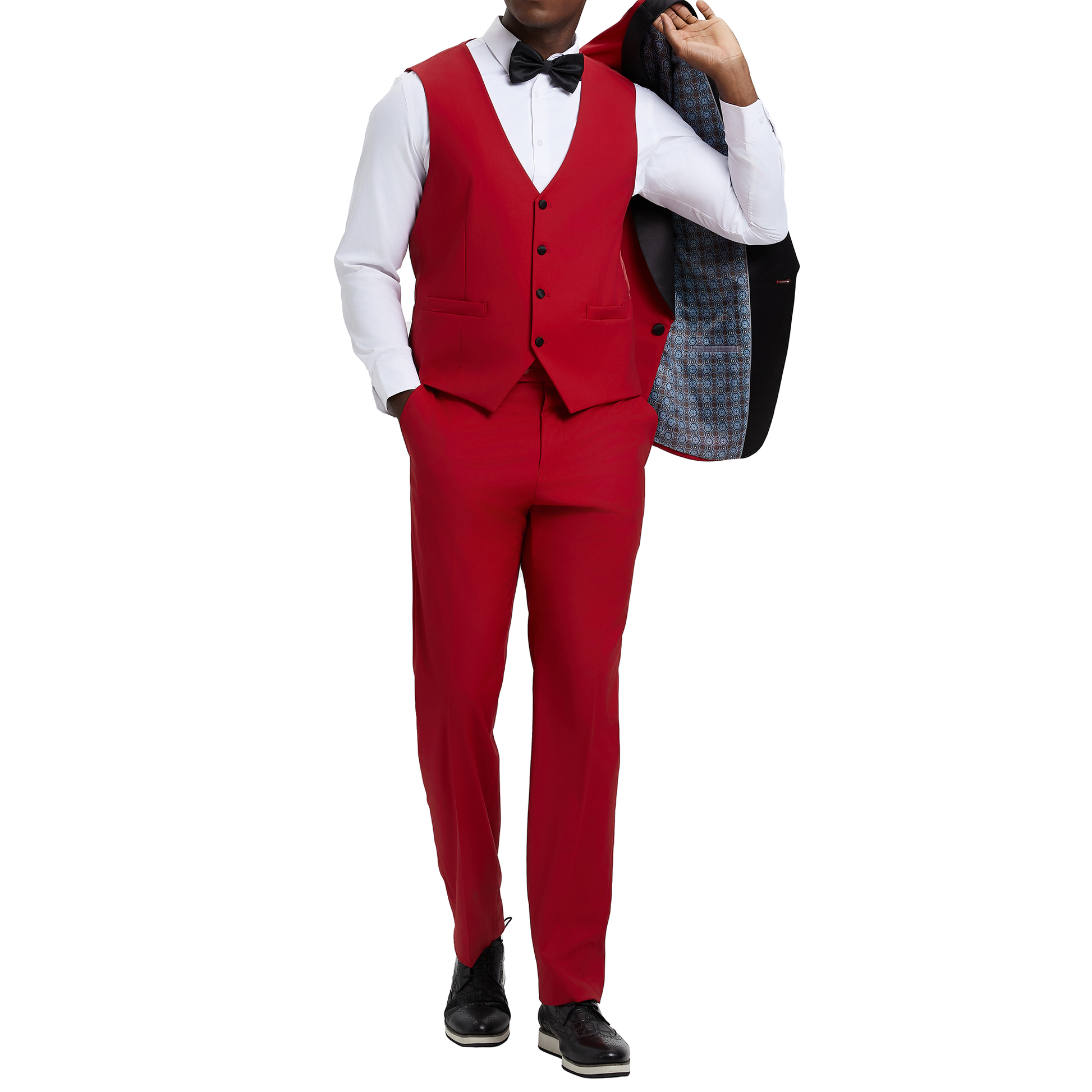Men's Slim-Fit Bold Red Three-Piece Suit