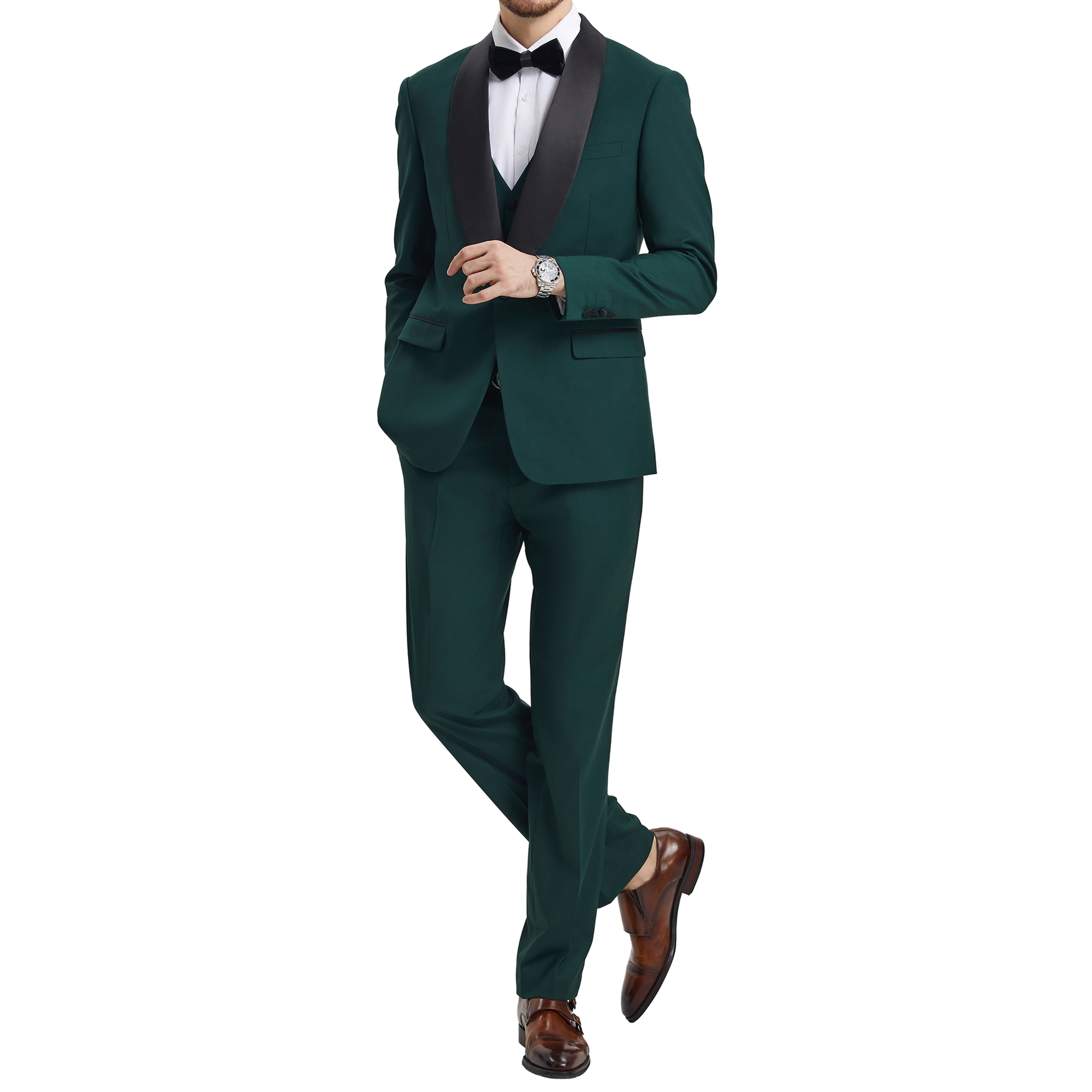 Men's Slim-Fit Emerald Green Tuxedo with Black Satin Lapel
