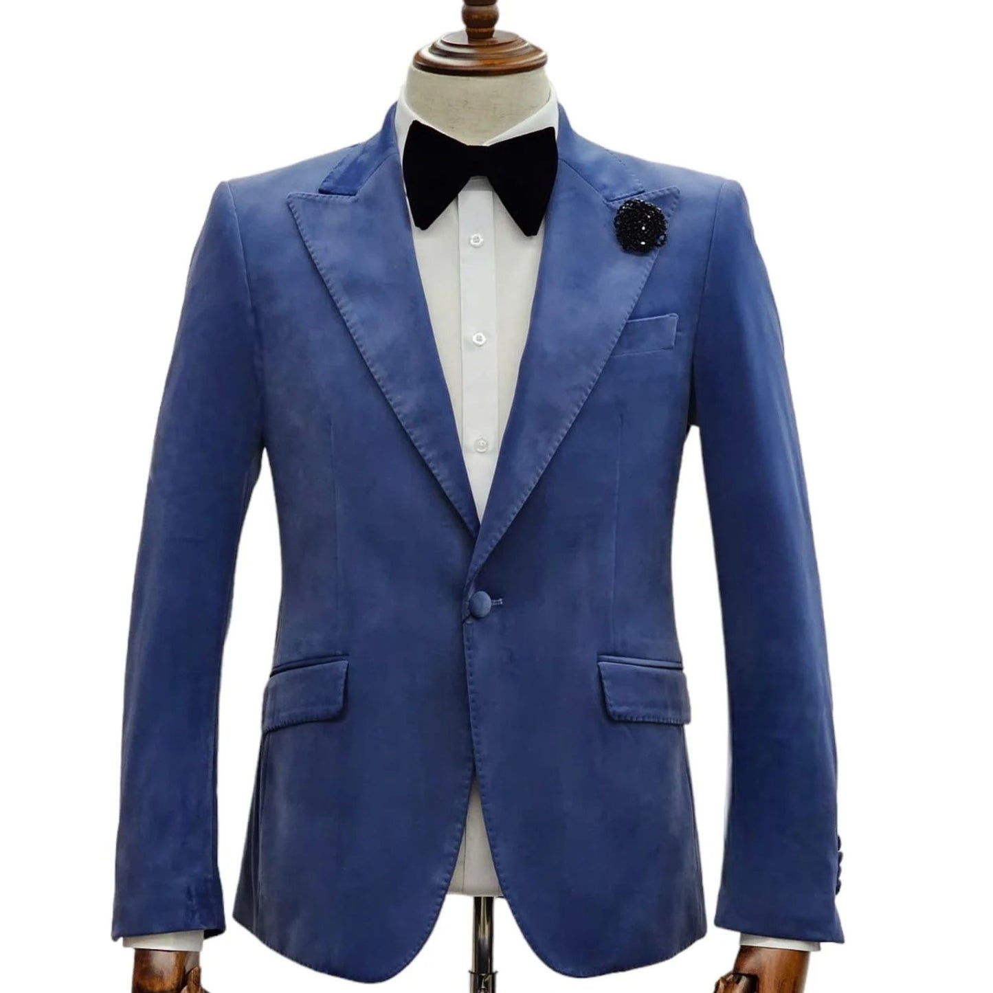 Slate Blue Velvet Suit – A luxury slim-fit suit for prom, weddings, and upscale events in 2025.