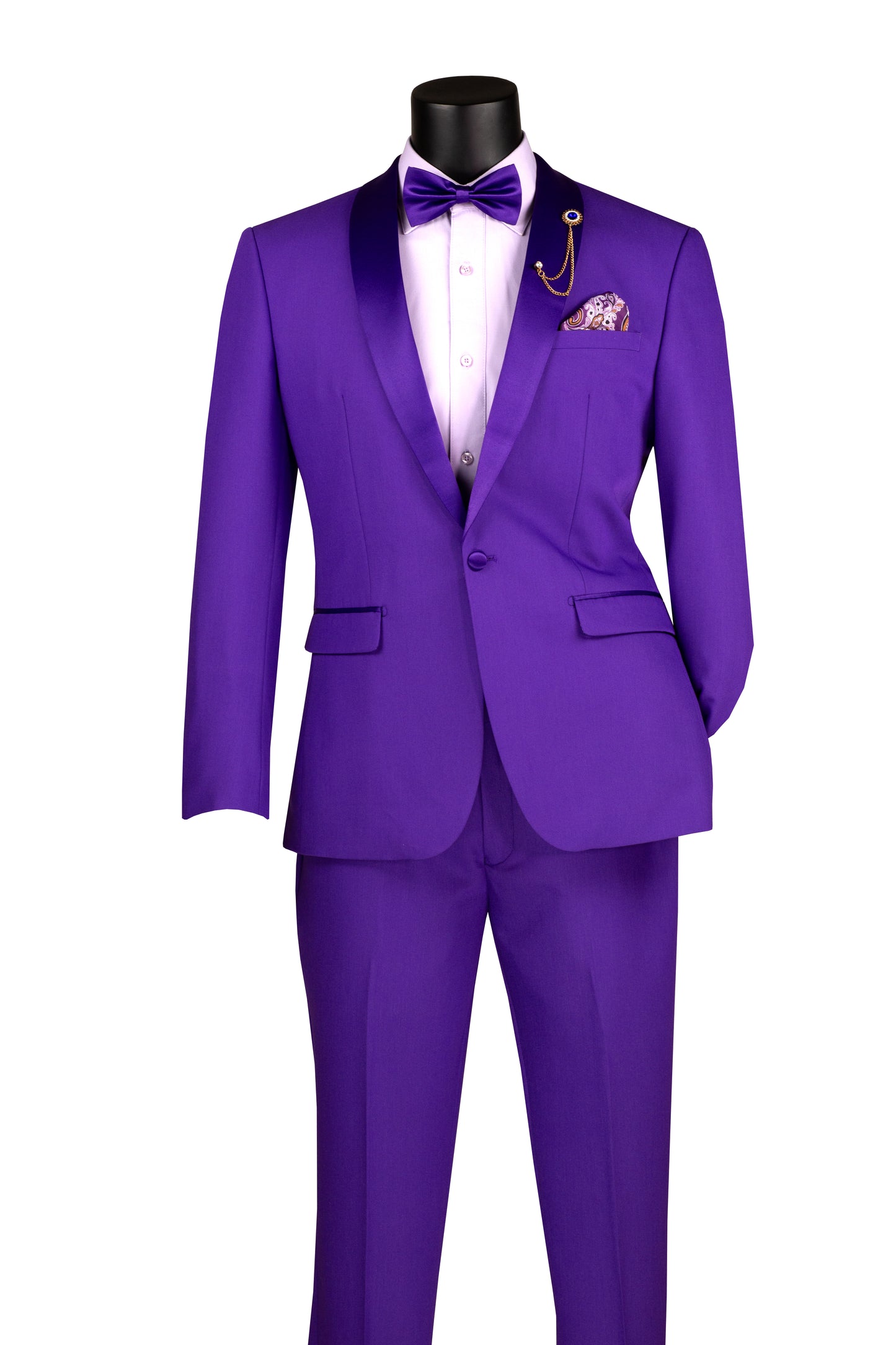 Men’s Royal Purple Slim-Fit Tuxedo – Formalwear Suit with Satin Lapels