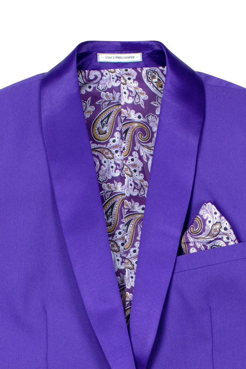 Men’s Royal Purple Slim-Fit Tuxedo – Formalwear Suit with Satin Lapels