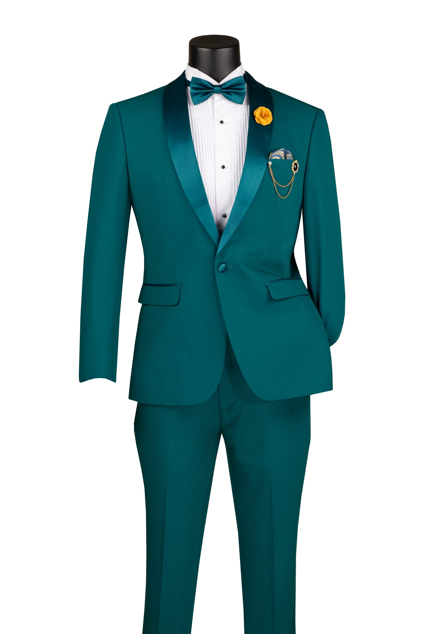 Men’s Teal Slim-Fit Tuxedo – Formalwear Suit with Satin Lapels