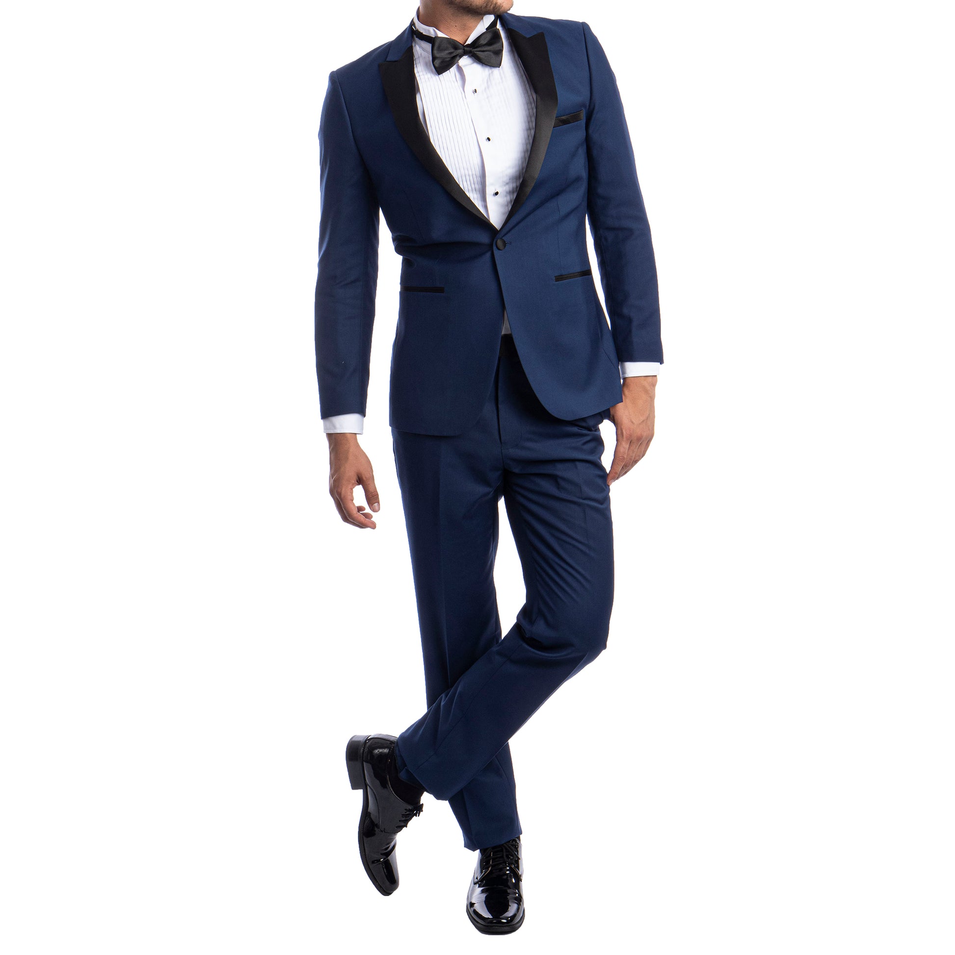 Men's Slim-Fit Navy Blue Tuxedo with Black Satin Lapel