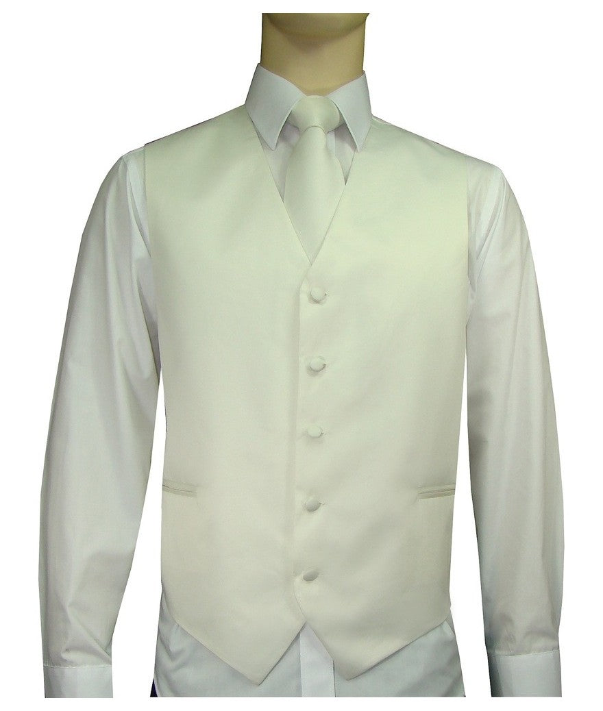 KCT Menswear Off White Vest and Tie Set, formal vest and tie set, groom and groomsmen vest and tie set, solid color vest and tie set, formal wear vest and tie set, special occasion vest and tie set.