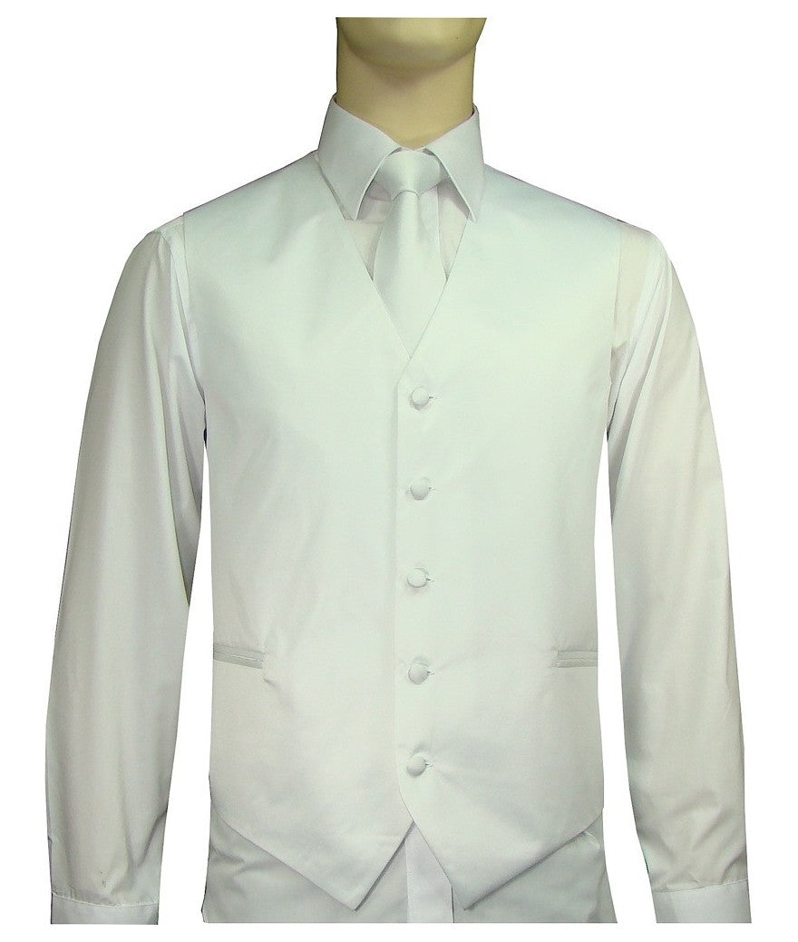 KCT Menswear White Vest and Tie Set, formal vest and tie set, groom and groomsmen vest and tie set, solid color vest and tie set, formal wear vest and tie set, special occasion vest and tie set