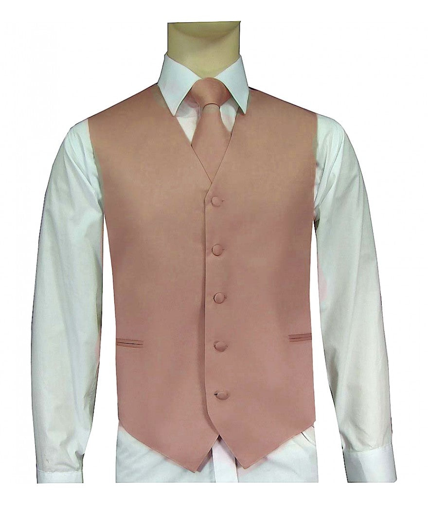 KCT Menswear Rose Gold Vest and Tie Set, formal vest and tie set, groom and groomsmen vest and tie set, solid color vest and tie set, formal wear vest and tie set, special occasion vest and tie set