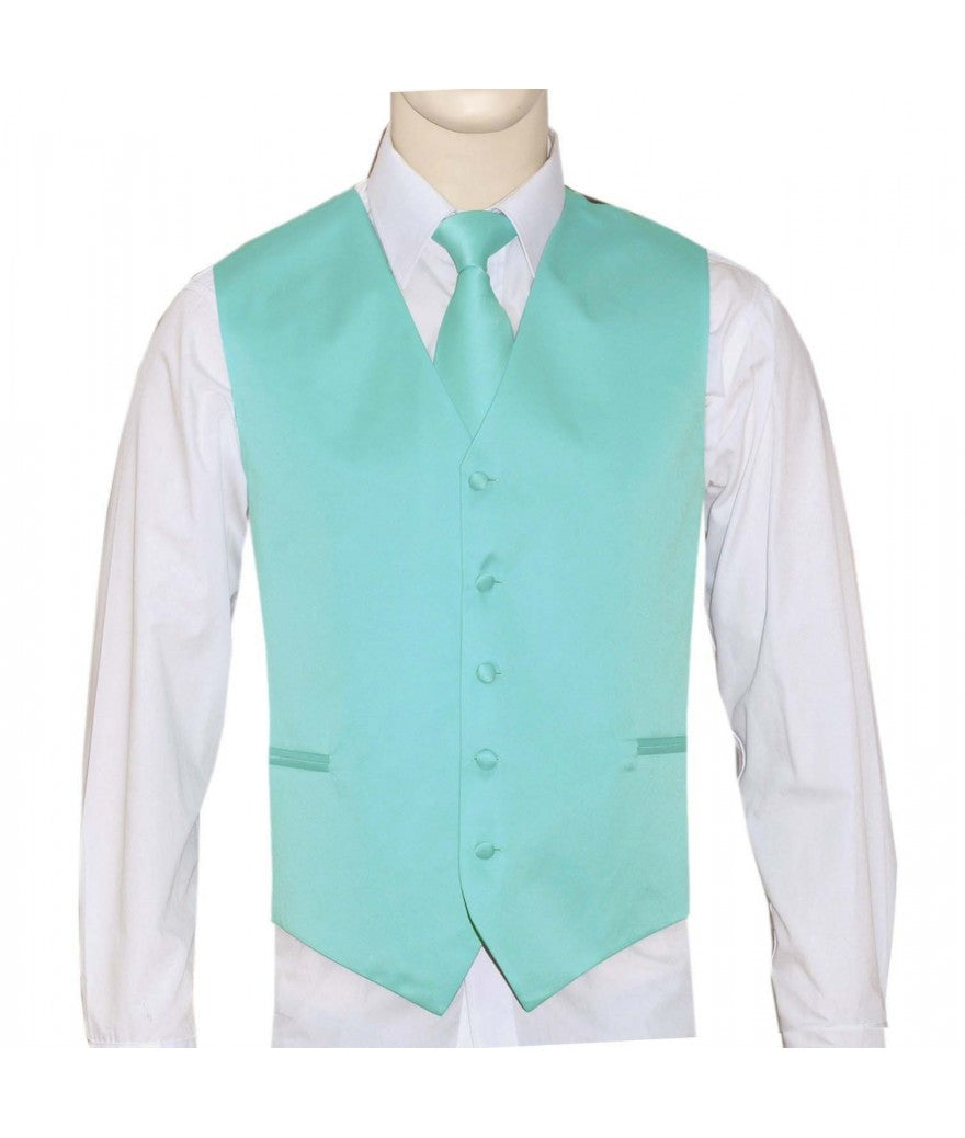 KCT Menswear Aqua Vest and Tie Set, formal vest and tie set, groom and groomsmen vest and tie set, solid color vest and tie set, formal wear vest and tie set, special occasion vest and tie set