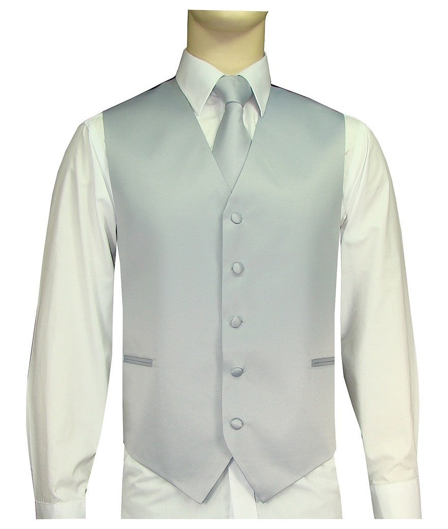 KCT Menswear Grey Vest and Tie Set, formal vest and tie set, groom and groomsmen vest and tie set, solid color vest and tie set, formal wear vest and tie set, special occasion vest and tie set.
