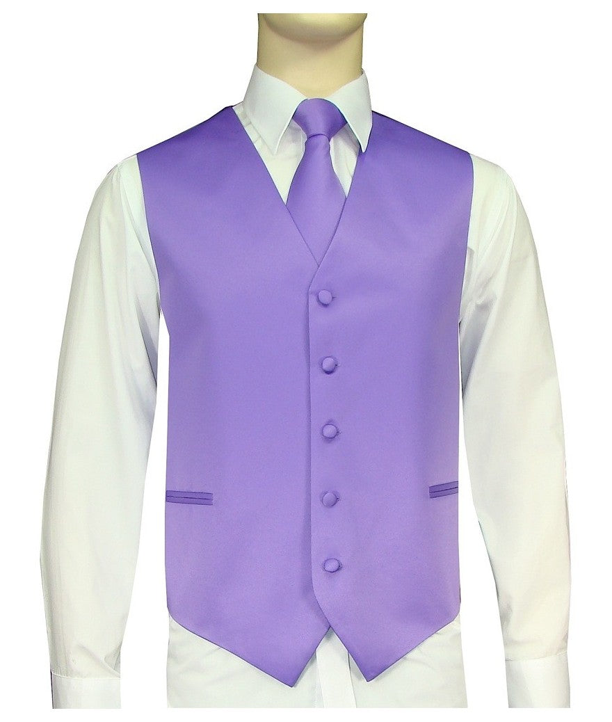 KCT Menswear Lavender Vest and Tie Set, formal vest and tie set, groom and groomsmen vest and tie set, solid color vest and tie set, formal wear vest and tie set, special occasion vest and tie set.