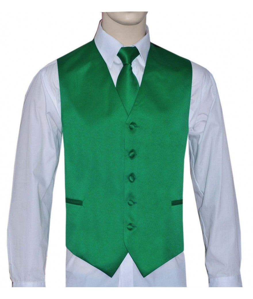 KCT Menswear Emerald Green Vest and Tie Set, formal vest and tie set, groom and groomsmen vest and tie set, solid color vest and tie set, formal wear vest and tie set, special occasion vest and tie set.