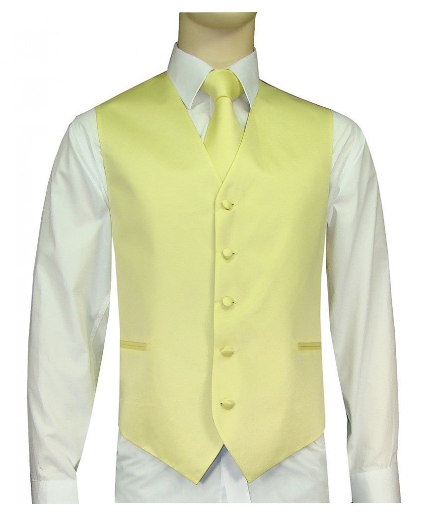 KCT Menswear Canary Vest and Tie Set, formal vest and tie set, groom and groomsmen vest and tie set, solid color vest and tie set, formal wear vest and tie set, special occasion vest and tie set.