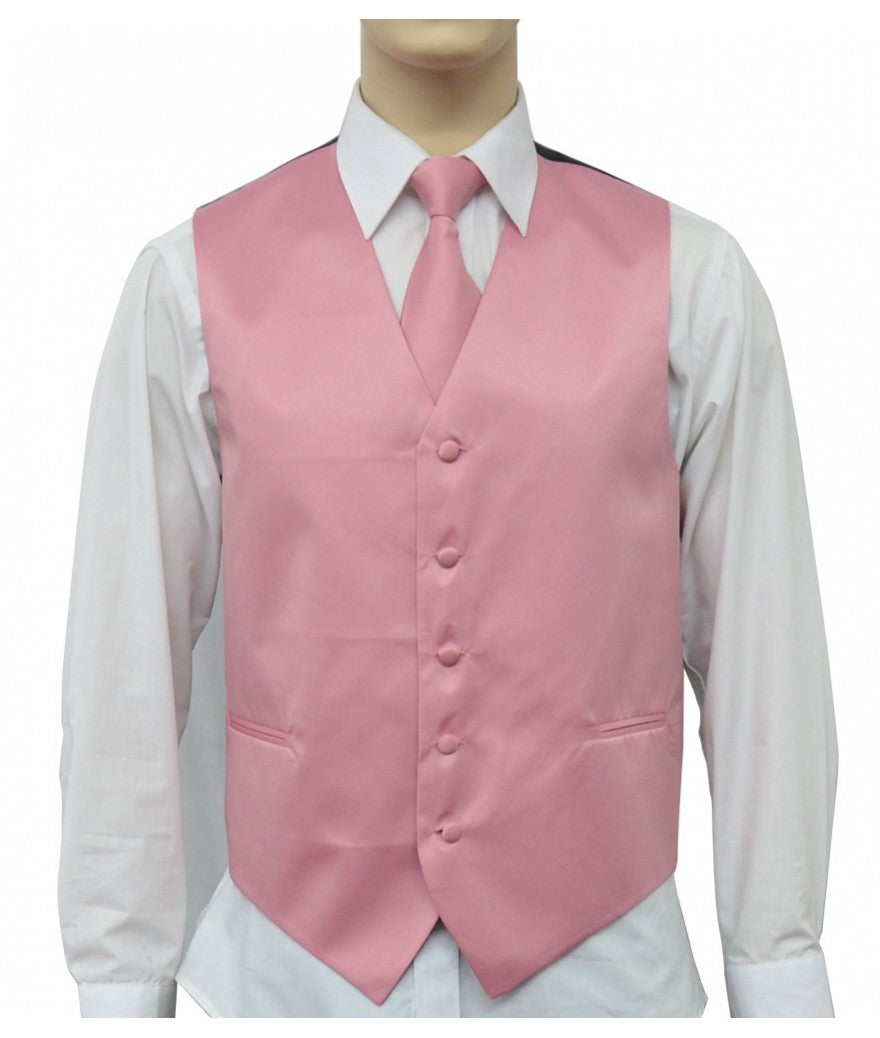 KCT Menswear Dusty Rose Vest and Tie Set, formal vest and tie set, groom and groomsmen vest and tie set, solid color vest and tie set, formal wear vest and tie set, special occasion vest and tie set.