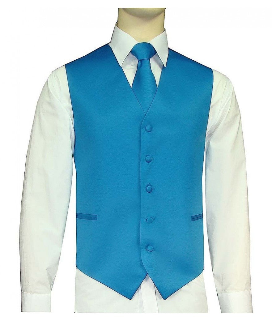 KCT Menswear French Blue Vest and Tie Set, formal vest and tie set, groom and groomsmen vest and tie set, solid color vest and tie set, formal wear vest and tie set, special occasion vest and tie set.