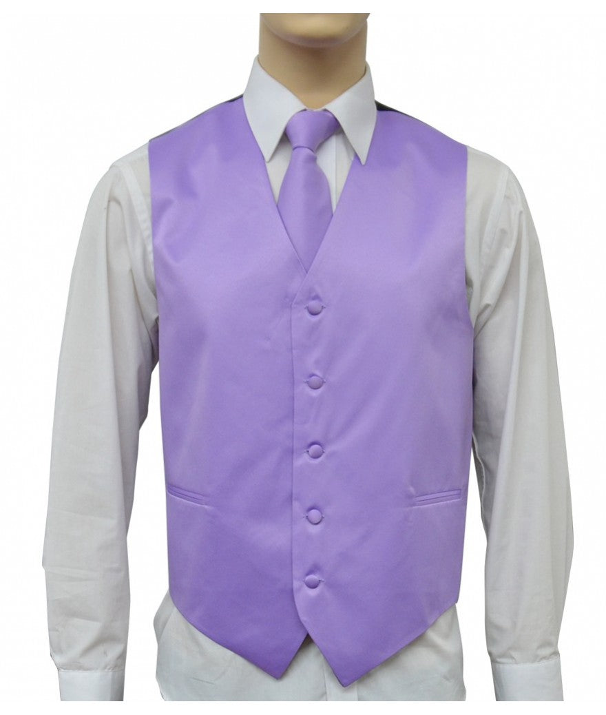 KCT Menswear Lilac Vest and Tie Set, formal vest and tie set, groom and groomsmen vest and tie set, solid color vest and tie set, formal wear vest and tie set, special occasion vest and tie set