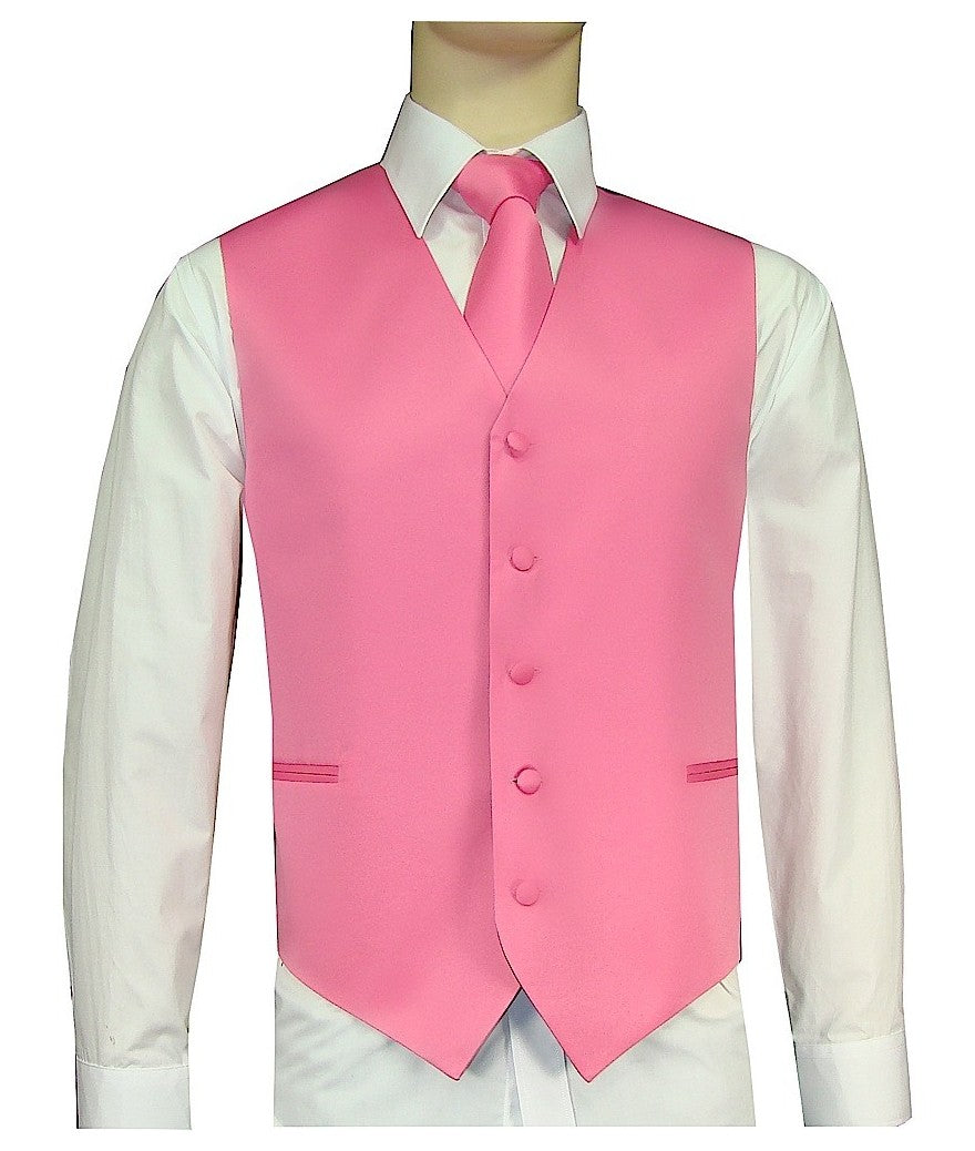 KCT Menswear Bubblegum Pink Vest and Tie Set, formal vest and tie set, groom and groomsmen vest and tie set, solid color vest and tie set, formal wear vest and tie set, special occasion vest and tie set.
