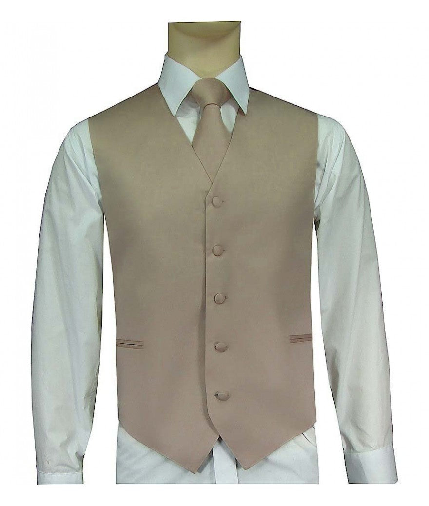 KCT Menswear Mocha Vest and Tie Set, formal vest and tie set, groom and groomsmen vest and tie set, solid color vest and tie set, formal wear vest and tie set, special occasion vest and tie set.