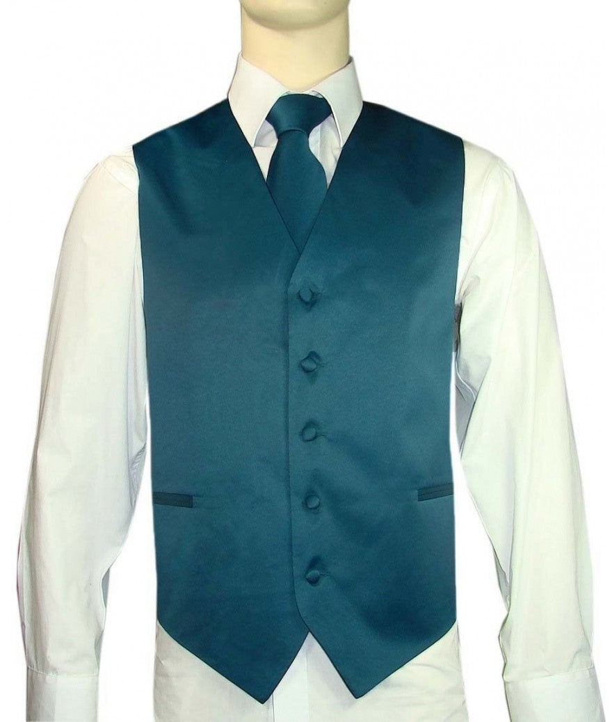 KCT Menswear Teal Vest and Tie Set, formal vest and tie set, groom and groomsmen vest and tie set, solid color vest and tie set, formal wear vest and tie set, special occasion vest and tie set.