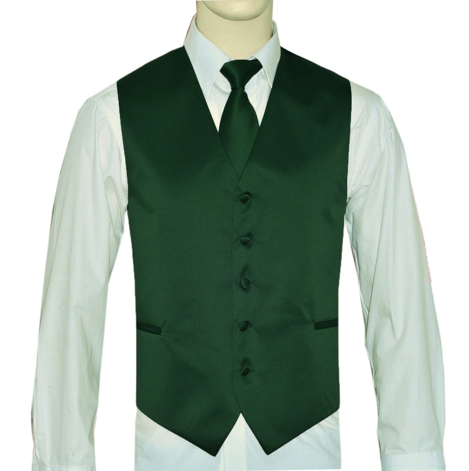 KCT Menswear Forest Green Vest and Tie Set, formal vest and tie set, groom and groomsmen vest and tie set, solid color vest and tie set, formal wear vest and tie set, special occasion vest and tie set.