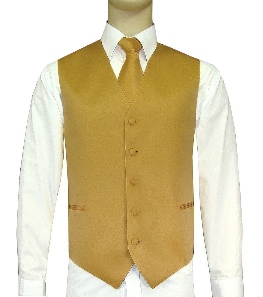 KCT Menswear Yellow Vest and Tie Set, formal vest and tie set, groom and groomsmen vest and tie set, solid color vest and tie set, formal wear vest and tie set, special occasion vest and tie set.