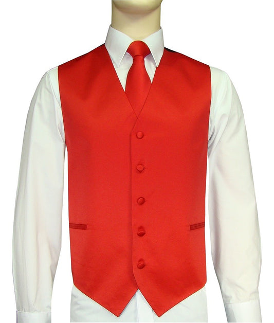 KCT Menswear Red Vest and Tie Set, formal vest and tie set, groom and groomsmen vest and tie set, solid color vest and tie set, formal wear vest and tie set, special occasion vest and tie set