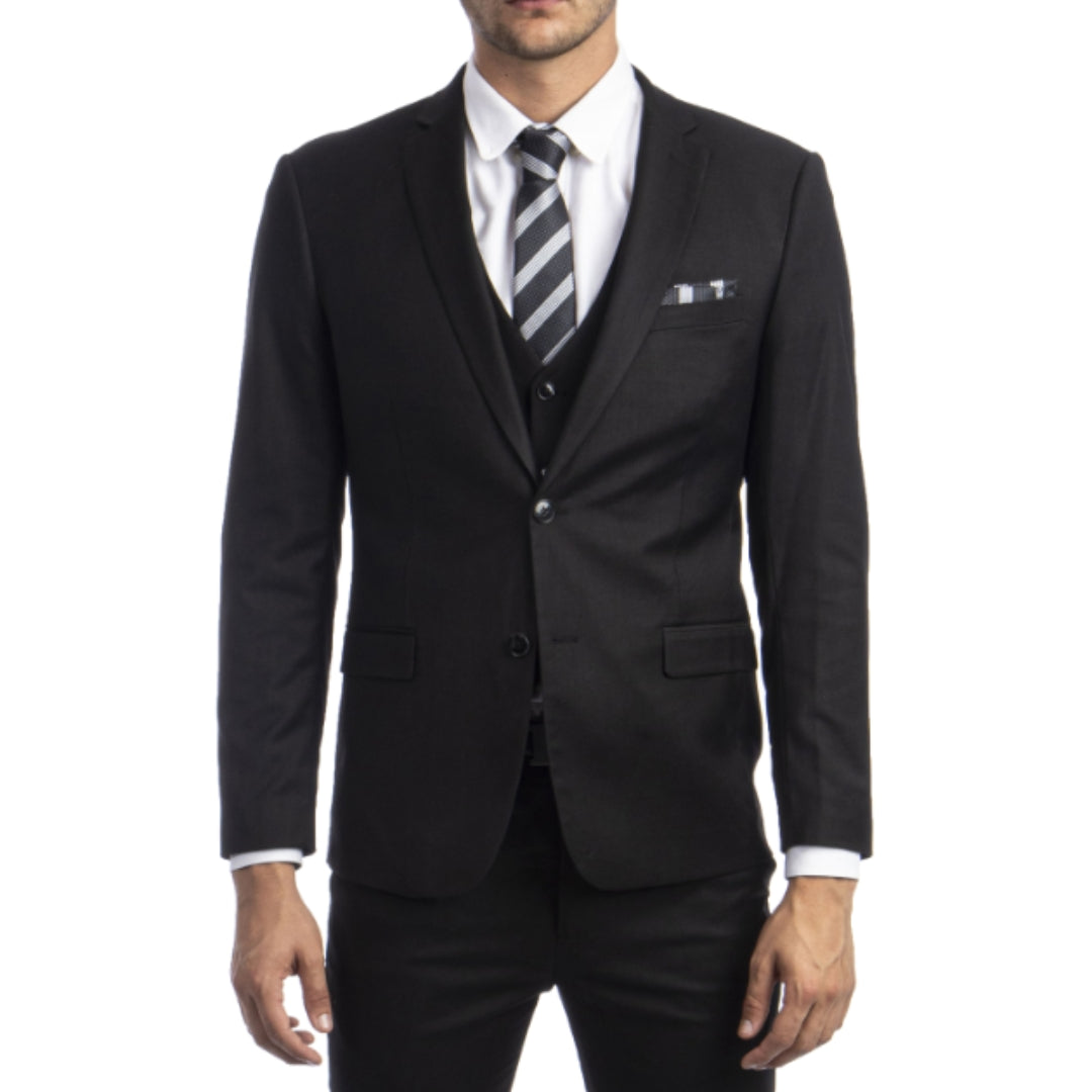 Three-piece suit Including Jacket, Pants, and Vest-  Black Wedding Suit - Classic and Timeless | KCT Menswear