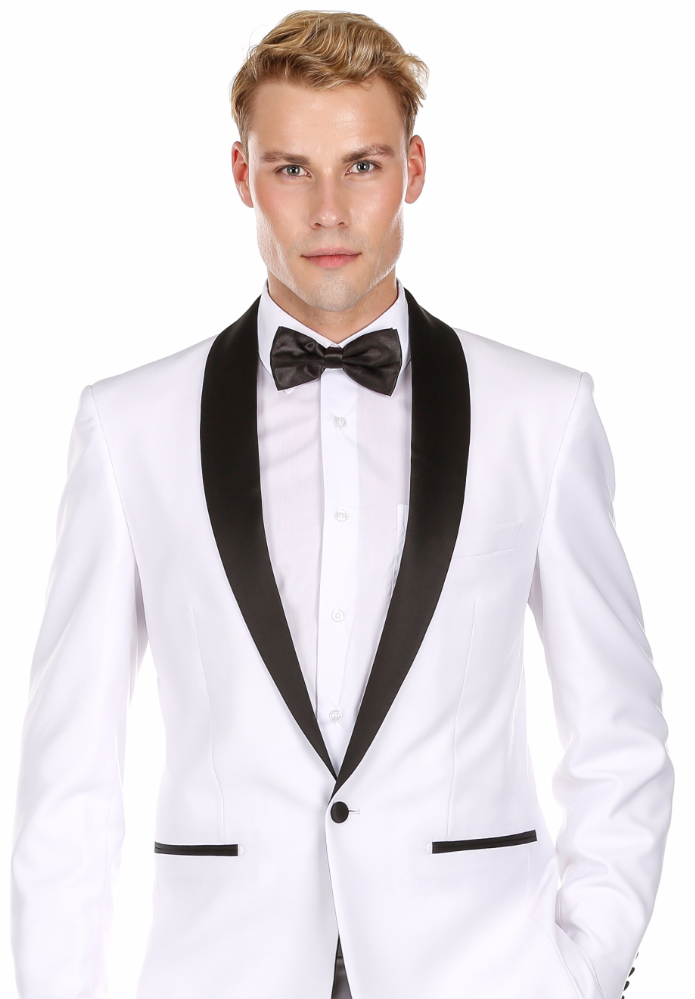 KCT Menswear - Slim White Tuxedo with Black Lapels and Slim Black pants ...