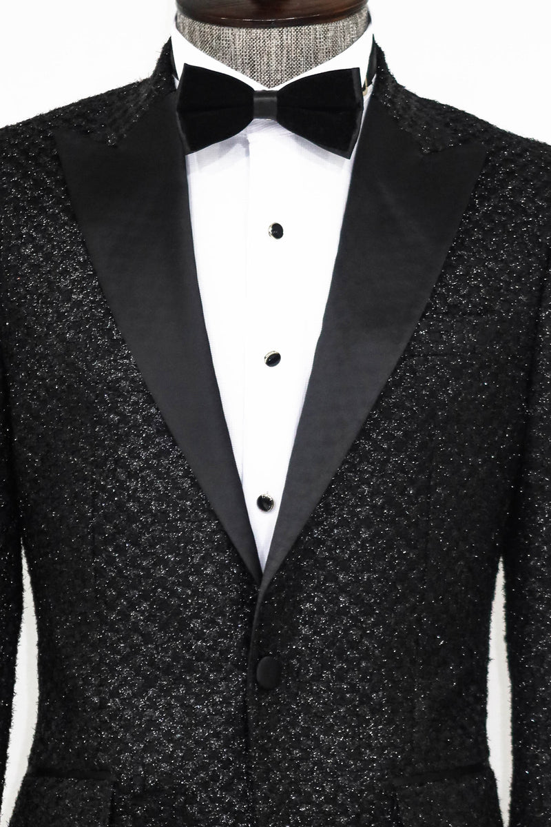 Black Gingham Pattern Sparkle Prom Blazer from KCT Menswear