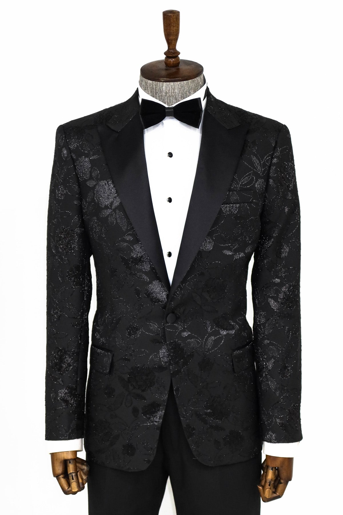 High-End Men's Black on Black Blazer with Floral Design | KCT Menswear ...