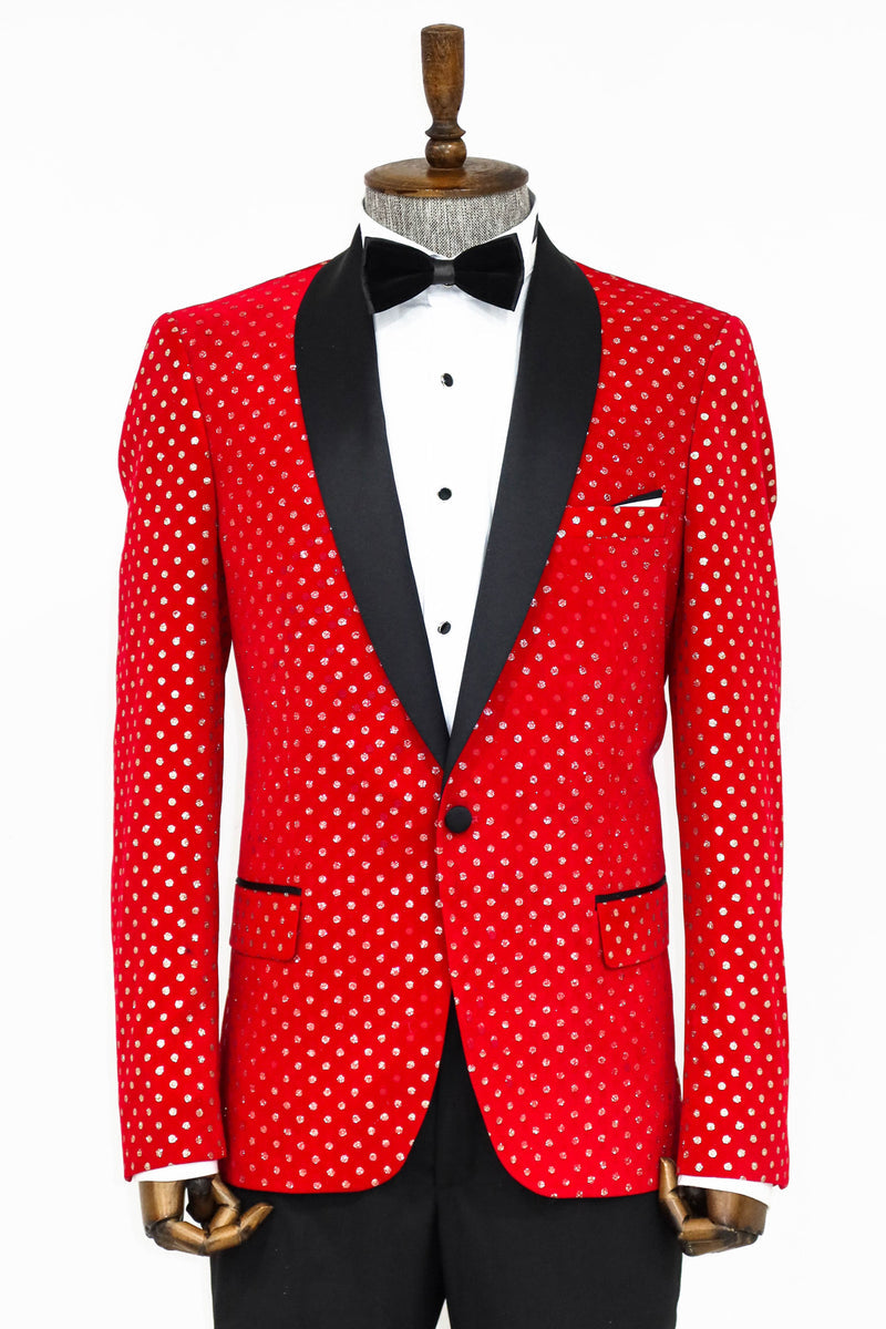 Luxury Red Jacket with Diamond Pattern and Black Satin Lapel | KCT ...