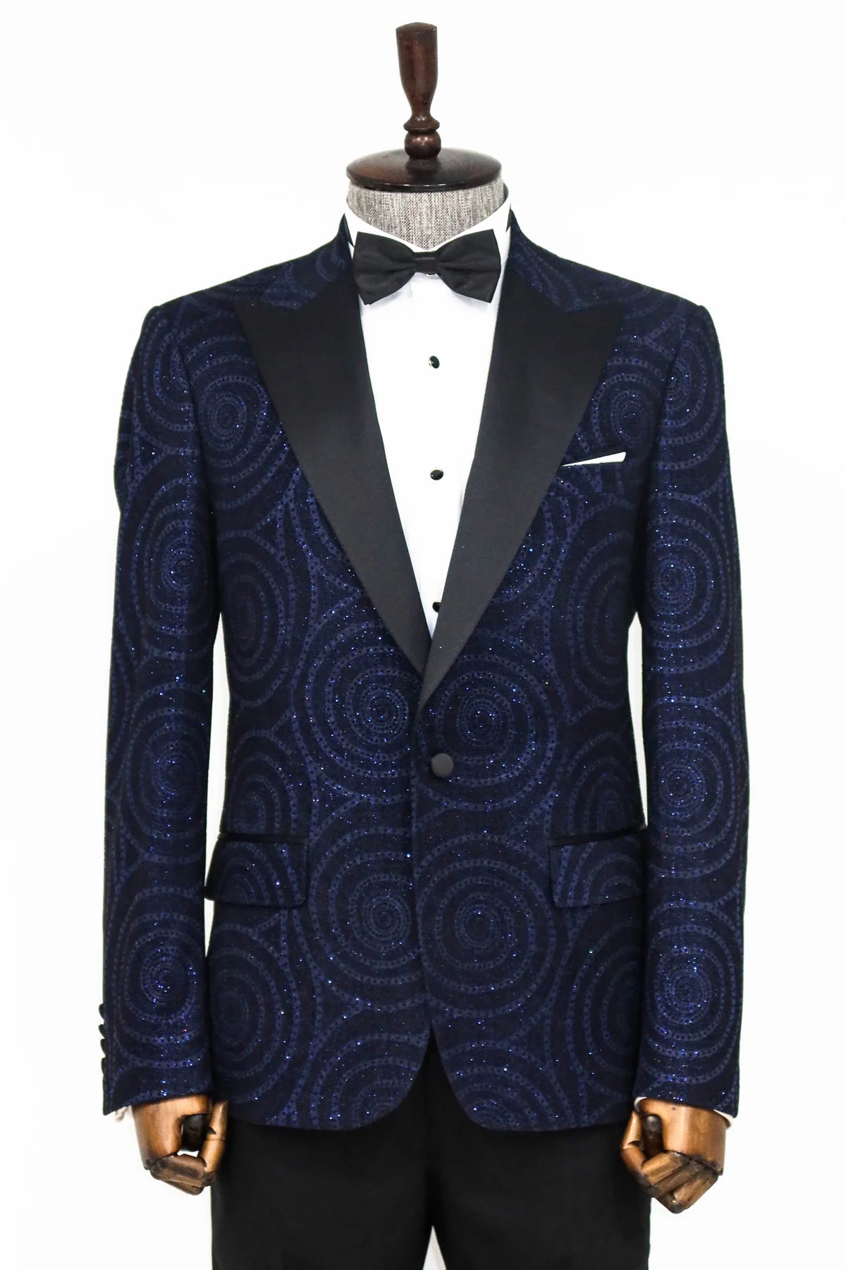 Hypnose Pattern Peak Lapel Slim Fit Navy Men Prom Blazer | KCT Menswear ...