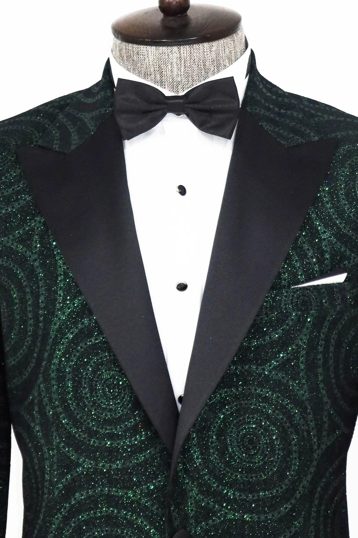 Hypnose Pattern Peak Lapel Slim Fit Green Men Prom Blazer, perfect for proms and other formal events, available exclusively at KCT Menswear.