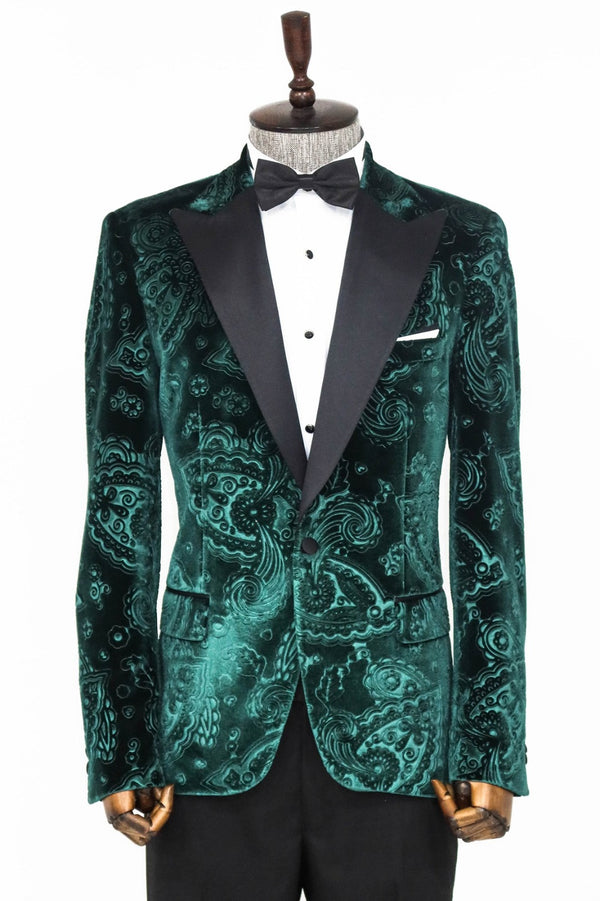 KCT Menswear | Green Velvet Paisley Engraved Prom Blazer | Men's Formal ...