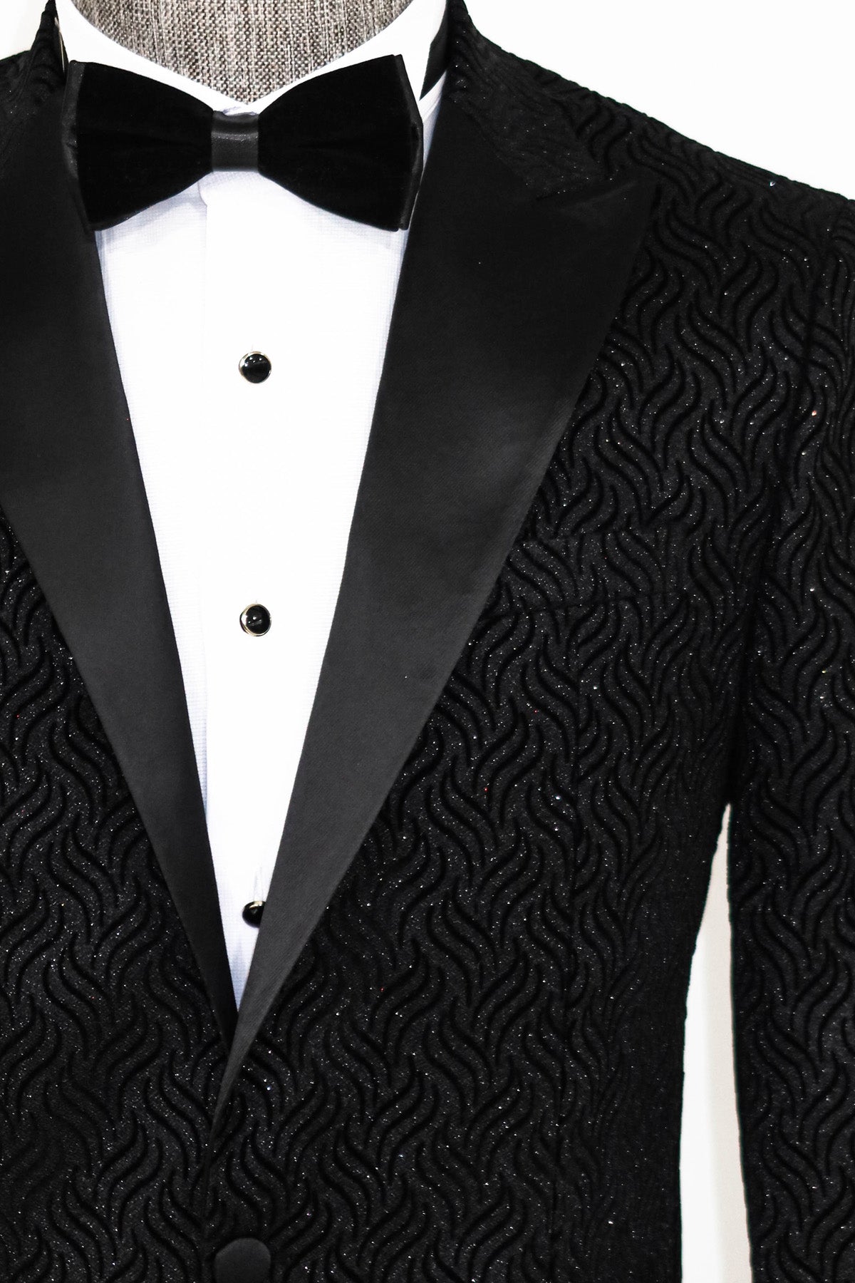 KCT Menswear | Sparkle Black Prom Blazer with Black Floral Pattern