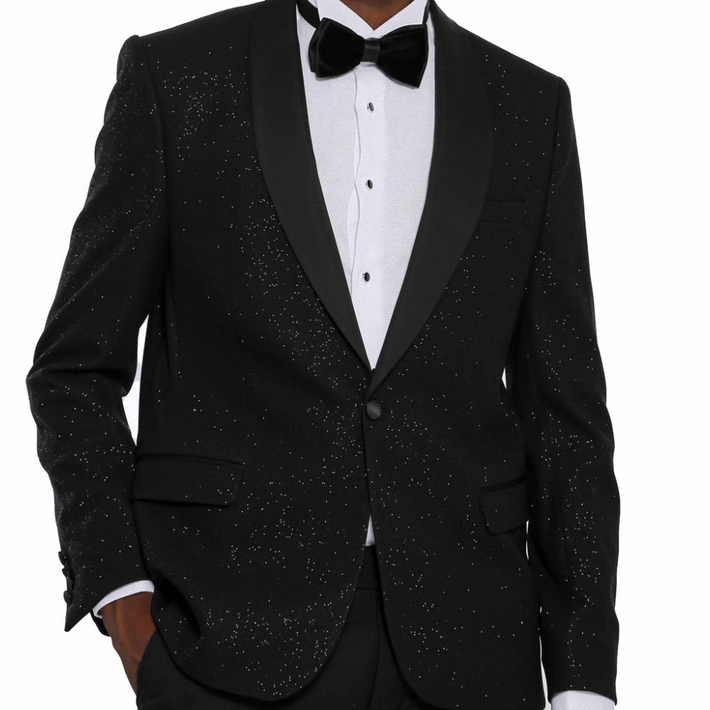 KCT Menswear - Luxurious  Men's Black Sparkle Prom Blazer 