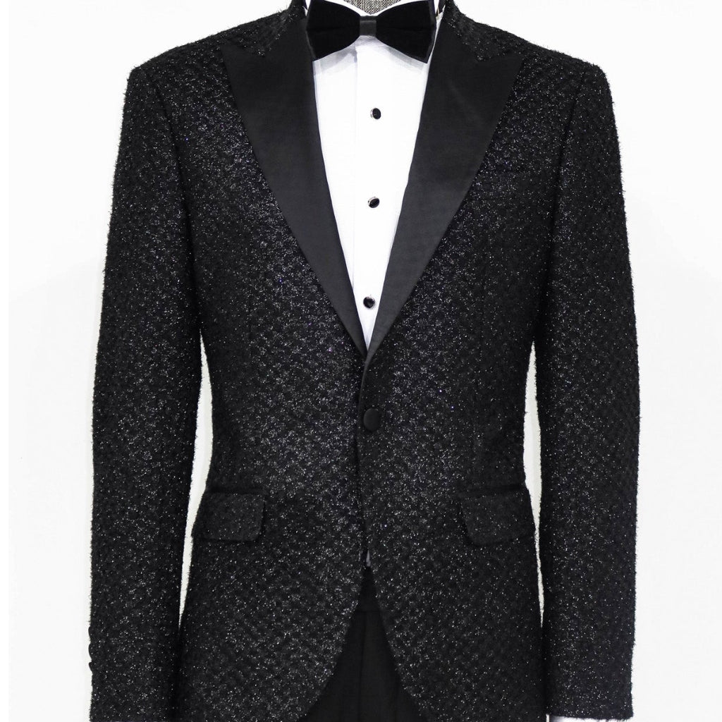 Black Gingham Pattern Sparkle Prom Blazer from KCT Menswear