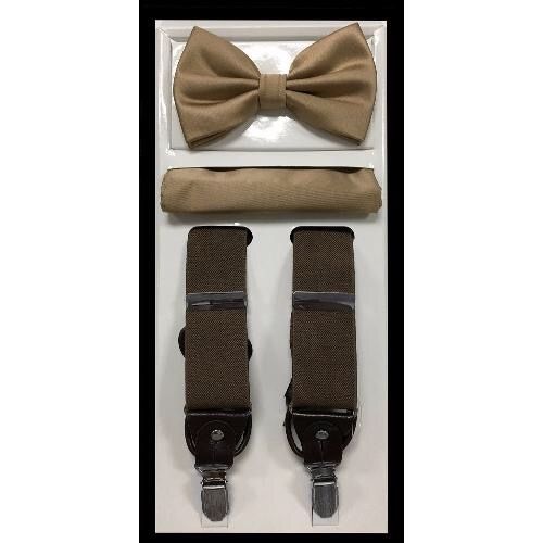 Brown Suspender Bow-tie Set