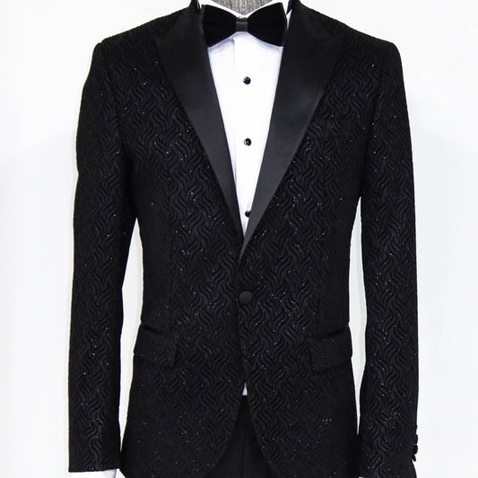 KCT Menswear | Sparkle Black Prom Blazer with Black Floral Pattern