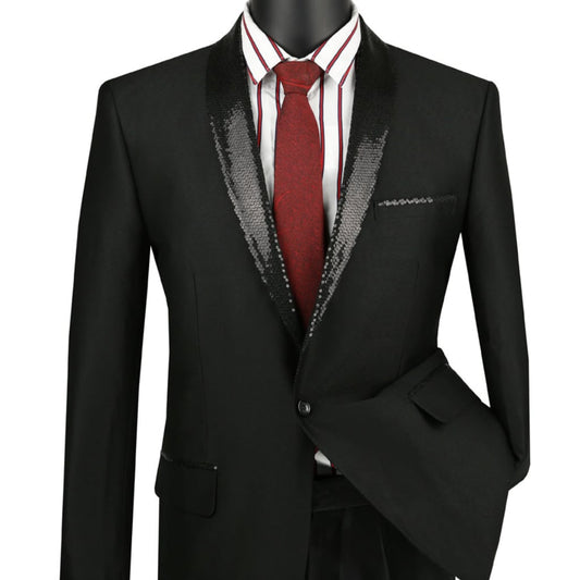 Black with Sequence Black Lapel Tuxedo