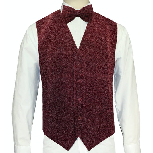 KCT Menswear Accessories Collection - Burgundy Sparkle Vest and Bowtie set, perfect for proms, weddings and other events
