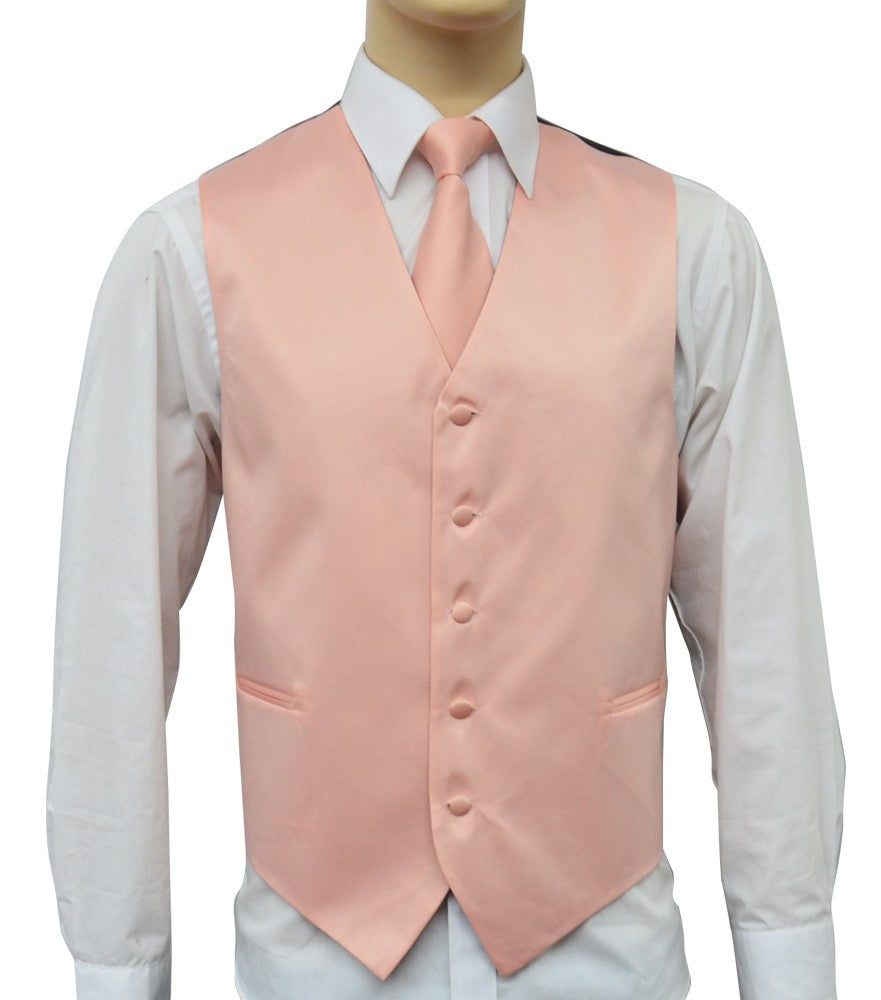 KCT Menswear Blush Vest and Tie Set, formal vest and tie set, groom and groomsmen vest and tie set, solid color vest and tie set, formal wear vest and tie set, special occasion vest and tie set.