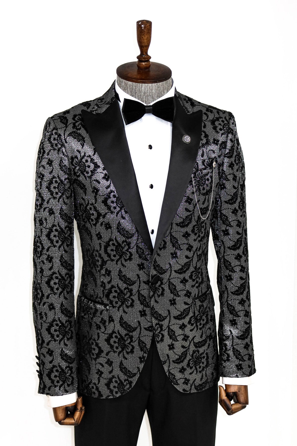 KCT Menswear | Silver and Black Floral Design Prom Blazer – KCTMenswear