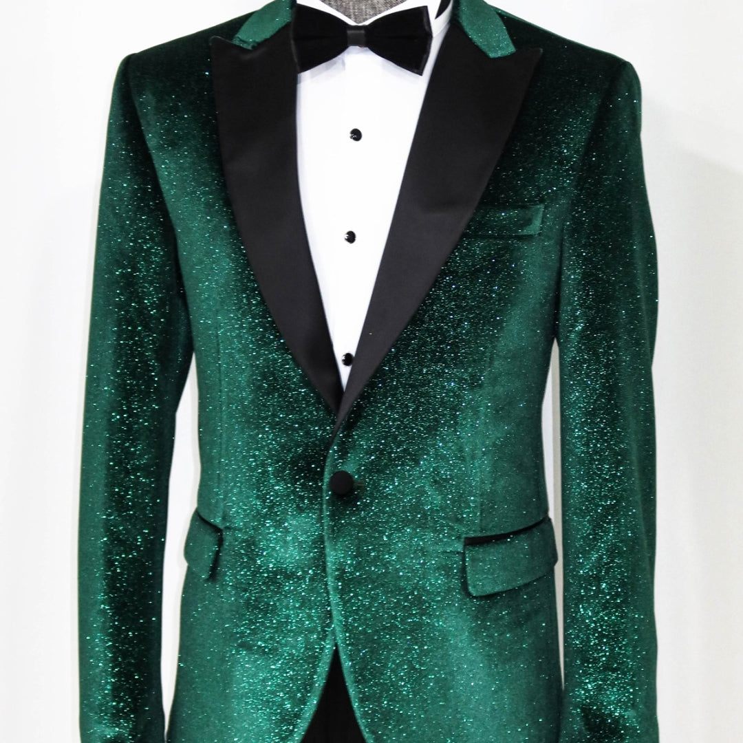 KCT Menswear - Velvet Emerald Green Shiny Silver Sparkle Prom Blazer ...